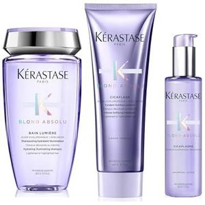 Kérastase, Herstellende routine voor blond haar, Set met Shampoo, Conditioner en Serum, Hydraterend & Herstellend, Hyaluronzuur & Edelweiss, Voor ontkleurd of gehighlight blond haar, Blond Absolu