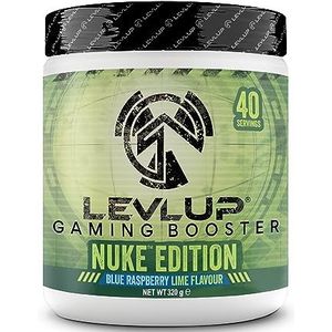 LevlUp Nuke Edition Gaming Booster, energiedrank voor gamers met taurine, cafeÃ¯ne, L-Tyrosine en vitamine B12, licht op in het donker, framboos- en limoensmaak, 320 g, 40 porties