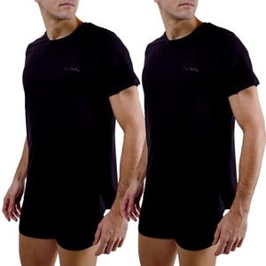 pierre cardin underwear T-shirt voor heren, katoen, Signature T-shirt, ronde hals met borduurwerk, zwart, 2 stuks, Zwart, L
