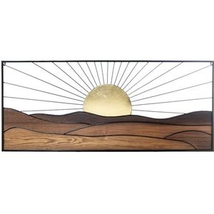 DRW Wandlamp, rechthoekig, zonsondergang, metaal en hout, bruin en wit, 3 x 117 x 50 cm
