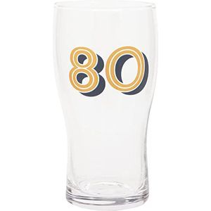 Maturi 80e verjaardag bierpintglas, goud en blauw, 570 ml, geschenkverpakking