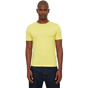 Trendyol Heren gele mannelijke basic slimitische fit ronde kraag korte mouwen T-shirt, geel, klein