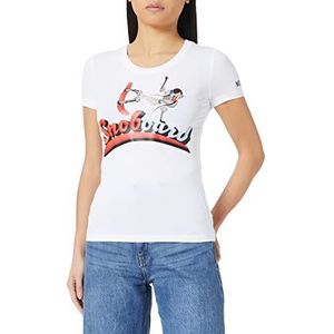 Love Moschino Dames Tight-fit Short-Sleeved with Snowboard Light Transfer Print T-shirt, Optical White, 42