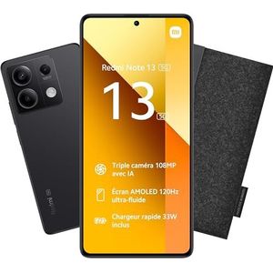 Xiaomi Bundle REDMI Note 13 5G 8/256 + beschermhoes, donkergrijs, 6,67 inch display, ontgrendelde smartphone, 5000 mAh batterij, 256 GB ROM-geheugen, 8 GB RAM, Android 13, grafiet zwart