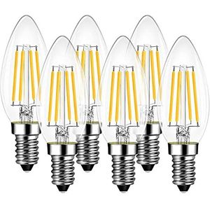 LED -filamentbollen E14-6W equivalent aan 60W, 806 lumen, 2700K, Hot White Light, LVWIT kaarsenvorm C35, retro vintage stijl, niet dimable