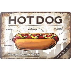 DODINO 20 x 30 cm retro metalen borden HOT DOG Hot Dogs Best In Town blikken bord Fast Food Tin Bord Vintage Metalen Borden Taal Grappige Muurkunst Decor Voor Fast Food Festaurant