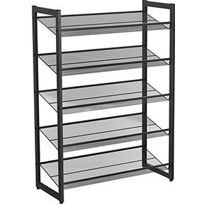 Hoppa! Stapelbaar 5 Laags Schoenenrek voor 20 Paar | Stapelbare Schoenen Schappen | 74 x 105 x 31 cm (BxHxD) | zwart