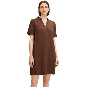 TOM TAILOR Dames linnen jurk met kraag 1031367, 29521 - Chocolate Brown, 40