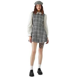 Koton Dames Puff Sleeve Shirt Neck Mini Tweed Dress, 9C9 (Black Check), 38