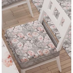PETTI Artigiani Italiani - Zitkussen voor keukenstoel met elastiek, 6 stuks, microvezel stoelhoezen met elastiek, stoelkussen met veer, bloemenpatroon, 17, grijs, 100% Made in Italy