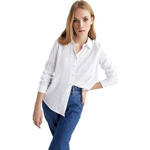 DeFacto Dameshemd van katoenweefsel met lange mouwen, wit, XXL