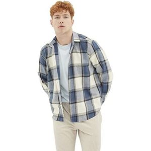 Trendyol Heren Man Regular Fit Basic Kraag Geweven Shirt, Donkerblauw, M