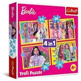Trefl - Barbie, De vrolijke wereld van Barbie - Puzzel 4-in-1, 4 Puzzels, van 35 tot 70 Stukjes - Kleurrijke Puzzel met Iconische Poppen, Verschillende moeilijkheidsgraden, voor Kinderen vanaf 4 jaar