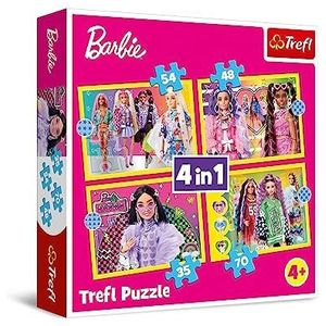 Trefl - Barbie, De vrolijke wereld van Barbie - Puzzel 4-in-1, 4 Puzzels, van 35 tot 70 Stukjes - Kleurrijke Puzzel met Iconische Poppen, Verschillende moeilijkheidsgraden, voor Kinderen vanaf 4 jaar