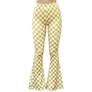 Daisy Del Sol Hoge Taille Gypsy Comfy Yoga Etnische Tribal Stretch Palazzo 70s Bell Bottom Fit to Flare Broek, Groen dambord, L
