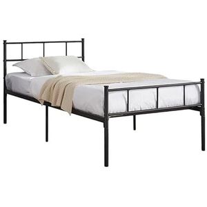 HOGAR24 ES Eenpersoonsbed met opbergruimte onder het bed, metalen frame met poten, 90 x 190 cm, bedframe met hoofdeinde, kleur zwart, eenvoudige montage