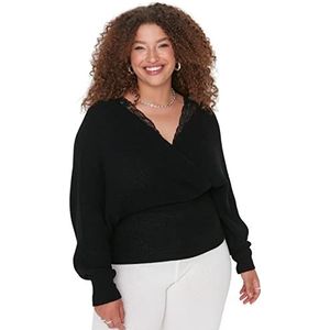 Trendyol Dames V-hals Plain Regular Plus Size Sweater Sweater, Zwart, XXL, Zwart, XXL