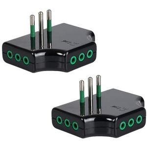 FANTON 82251-B2 Set van 2 adapters, drievoudig plat, ruimtebesparend, 1 kleine Italiaanse stekker, 10 A, 3 kleine Italiaanse stopcontacten, kleur zwart