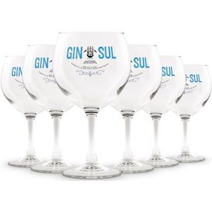 Gin Sul Gin-Tonic Ballon-glazen met opdruk, hoogwaardige, vaatwasmachinebestendige, bolle copa-glazen voor dranken, aperitieven, cocktails, 19,5 x 10,9 cm, 620 ml