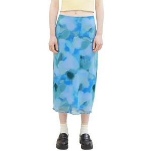 TOM TAILOR Denim Midi rok voor dames, 34598 - Blue Mint Watercolor Print, M