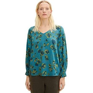 TOM TAILOR Dames Blouse met patroon 1034549, 30939 - Teal Blue Flower Design, 40