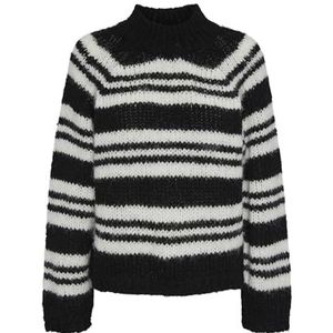 Bestseller A/S PCNARMANELL LS High Neck Knit BC, Black/Stripes:cloud Dancer, XS
