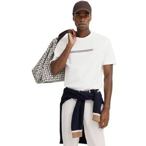 bugatti Heren-T-shirt met ronde hals en logoprint, korte, 10-wit, M