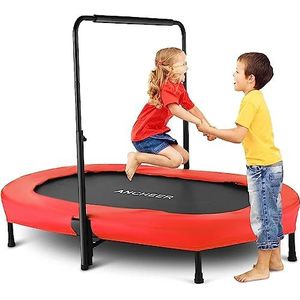 ANCHEER Kindertrampoline, tuintrampoline voor twee kinderen, indoor/outdoor, inklapbaar met verstelbare leuning, ouder-kind-trampoline, fitness, maximaal gewicht bedraagt 100 kg, rood