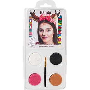 Eulenspiegel 203309 - make-up set Bambi, 4 kleuren, 1 kwast, 1 handleiding (mogelijk niet beschikbaar in het Nederlands), voor ca. 40 maskers, schminkkleuren, carnaval, themafeest