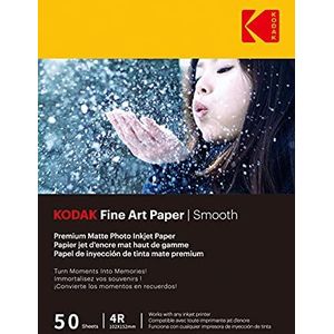 KODAK - 50 vellen fotopapier, 230 g/m², mat, A6 (10 x 15 cm), inkjetdruk, glad effect - 9891093, wit