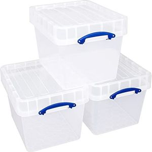Really Useful Box 60 liter met XL deksel plastic opbergdoos transparant (Pack van 3)