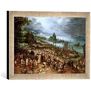 Ingelijste afbeelding van Jan Brueghel van de oudere ""zeehaven met de Predt Christi"", kunstdruk in hoogwaardige handgemaakte fotolijsten, 40x30 cm, zilver raya