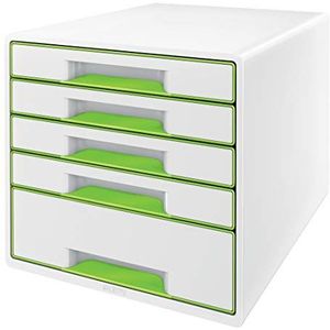Leitz 52142054 CUBE ladekast met 5 lades, wit/groen, A4, incl. transparante lade-inzet, WOW