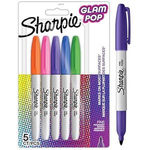 Sharpie Glam Pop Permanent Markers | Fijne Punt voor Gedurfde Details | Verschillende kleuren | 5 Markers