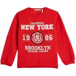 Koton Boys's bedrukte ronde hals lange mouwen geborsteld interieur sweatshirt, rood (401), 7-8 Jahre