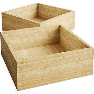 KD Essentials – 2x Stapelbare, bamboe opbergbox – set van twee stuks, klein (praktische, stijlvolle, opbergboxen voor op kantoor, in de woonkamer en de keuken, gecertificeerd hout, natuurlijke kleur)