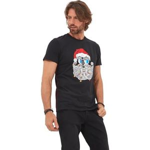 Joe Browns Heren nieuwigheid kerstverlichting kerstman baard grafische ronde hals korte mouw T-shirt, zwart, L, Zwart, L