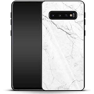 caseable Samsung Galaxy S10 luxe glazen telefoonhoes - schokdempend & krasbestendig oppervlak - kleurrijk design - White Marble - marmer - marmer