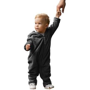 Hoppediz Babyoverall van fleece, extra lange benen, perfect voor babydrager, omslagmanchetten aan handen en voeten, antraciet, maat 68-74