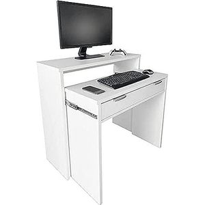 Duérmete Online Wit, volledig uittrekbaar bureau, computertafel, kleurrijk, praktisch en functioneel, hout, 90 x 33/64 x 73/86,5 cm