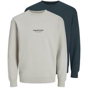 JACK & JONES Sweatshirt voor heren, verpakking van 2 stuks, Moonbeam/Pack: maanbeam+magicalforest, M