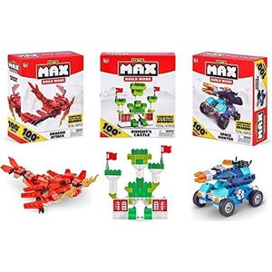 Max Build More Bouwthema 300 stuks stenen set (3 stuks) meer dan 300+ speelgoed bouwstenen, 3 modellen om te bouwen, Dragon Attack, Green Castle en Space Car (compatibel met grote merken)