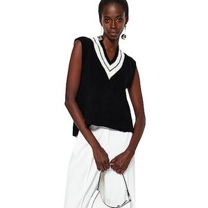 TRENDYOL Dames Collar Detailed Knitwear Sweater, zwart, L, zwart, L
