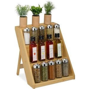 Relaxdays kruiden organizer, bamboe, HxBxD: 29,5 x 30 x 26 cm, 3 laags, keuken, aanrecht, kruidenrek staand, natuur