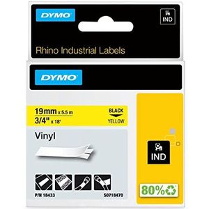 DYMO Rhino-Industrie-vinyllabels, 19 mm x 5,5 m, zwart op geel, zelfklevende tape, voor DYMO Rhino en LabelManager labelprinter