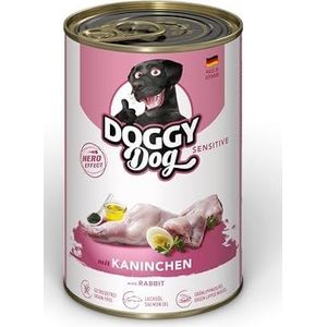 DOGGY Dog Paté Konijn Sensitive, 6 x 400 g, nat voer voor honden, graanvrij hondenvoer met zalmolie en groenlipmossel, bijzonder goed verdraagbaar compleet voer, Made in Germany