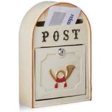 Relaxdays brievenbus antieke posthoorn - wandbrievenbus Western stijl - metaal - beige