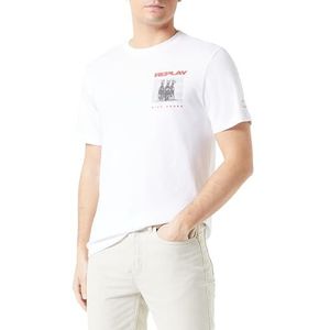 Replay T-shirt voor heren, korte mouwen, regular fit, 001, wit, M