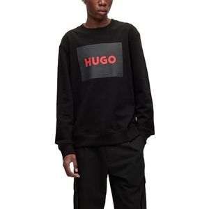 HUGO Duragol222 Pullover voor heren, van katoen-terry met rode logo-print, zwart. 7., XS