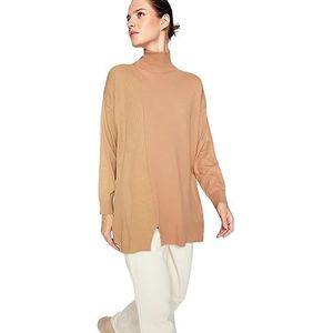 Trendyol Dames kleurblok lange mouwen ontspannen hijab-sweater, camel, S